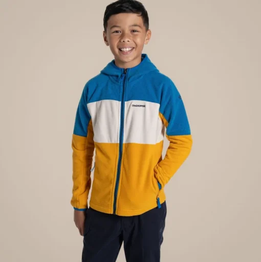 Bindloe Fleecejacke mit Kapuze für Kinder | Howlite Blue / Warbler Yellow