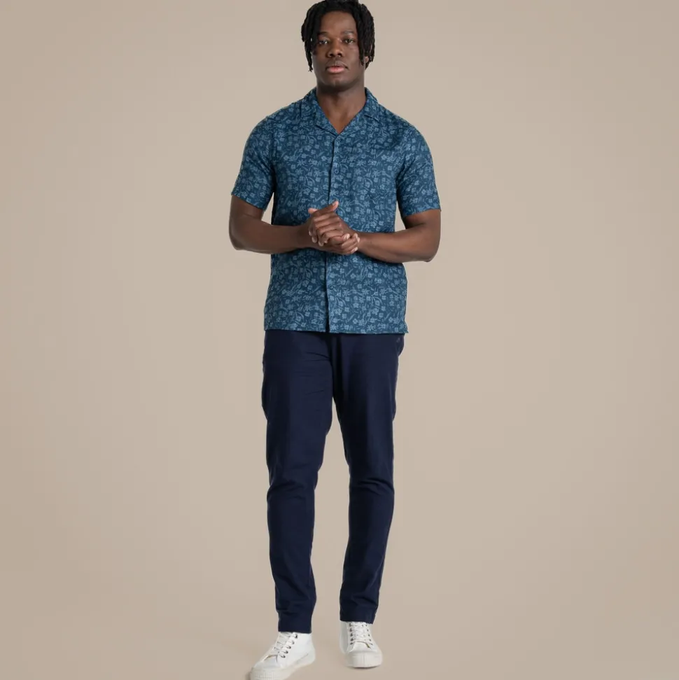 Herren NosiBotanical Pasport Kurzarm Hemd | Poseidon Blue Print