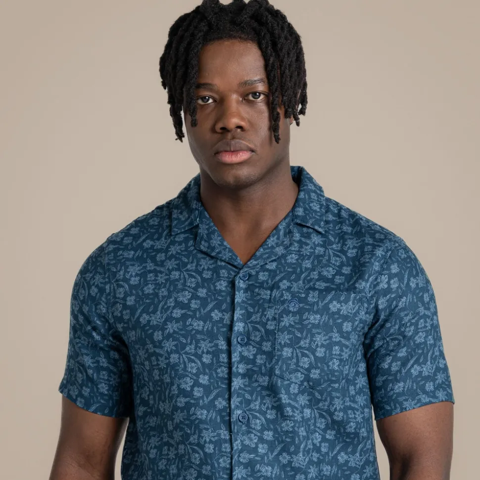 Herren NosiBotanical Pasport Kurzarm Hemd | Poseidon Blue Print