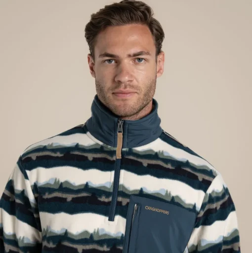 National Trust Losehill Half Zip Fleece für Herren | Tranquil Blue Print
