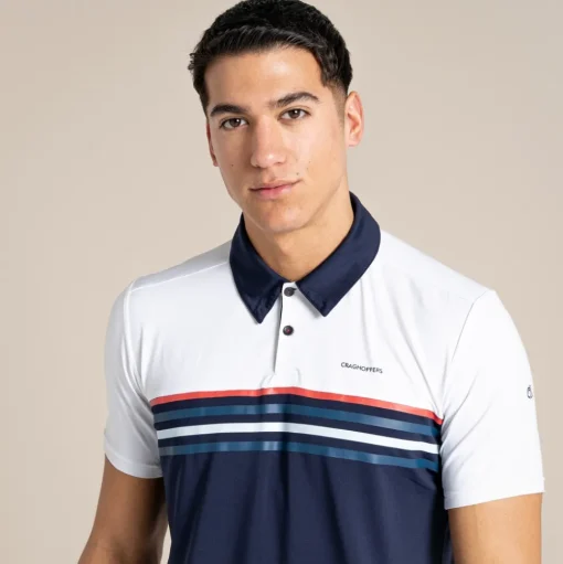NosiLife Pro Polohemd mit kurzem Ärmel für Herren | Optic White / Blue Navy